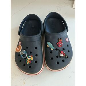 Crocs Crocband Navy Red Sz J2 Rubber Clogs with Jibbitz